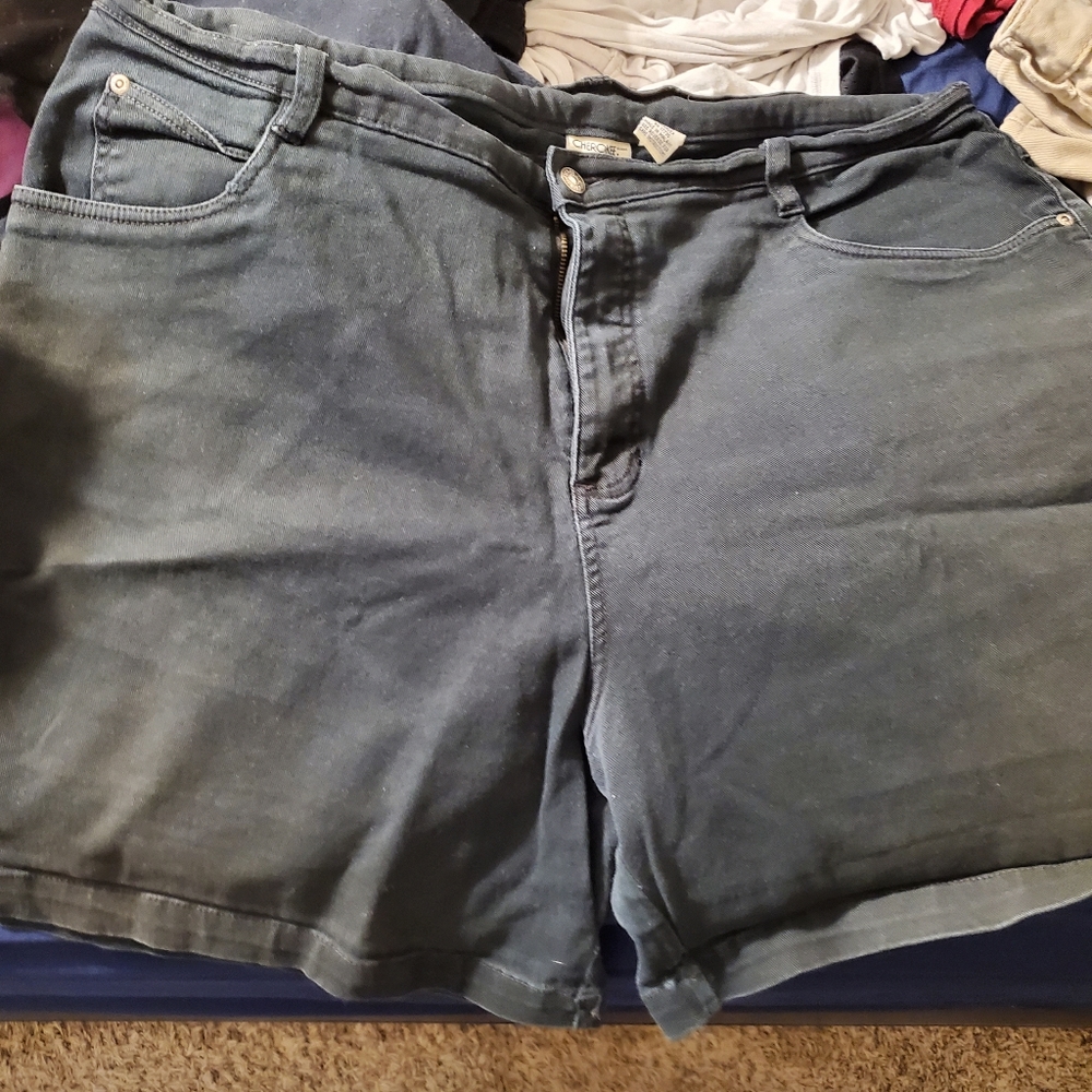 Black denim shorts.